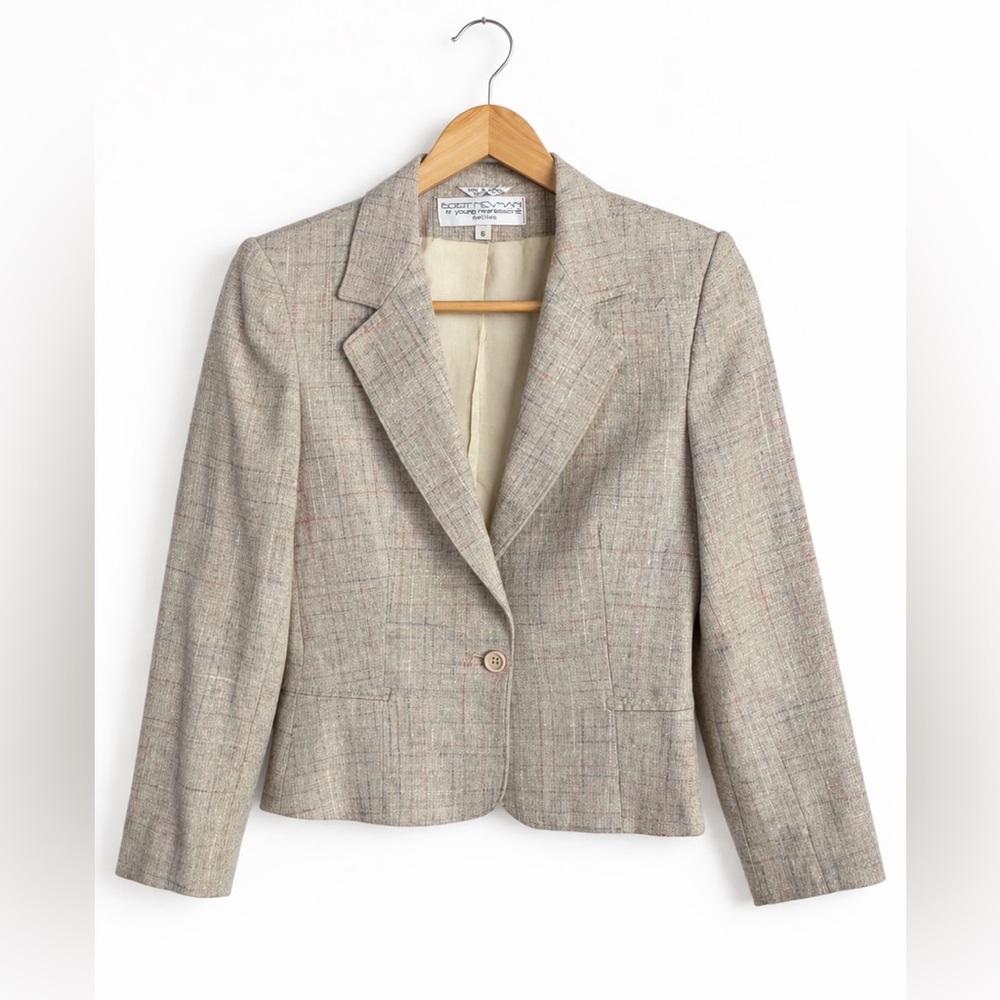 Bert Newman Vintage Tweed Blazer Petite 6P Cream Pastel Career Classic Neutral
